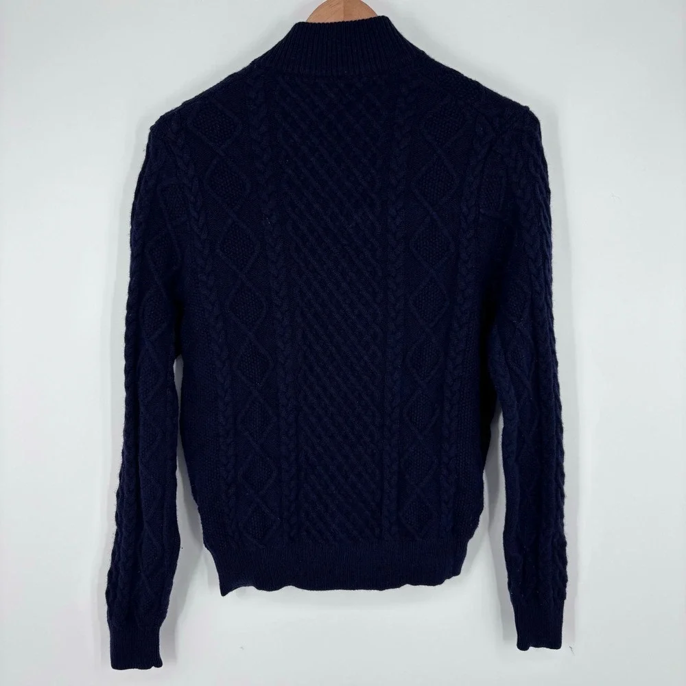 Brooks Brothers Scottish Lambswool Cable Knit Full Zip Sweater Men M Navy Blue